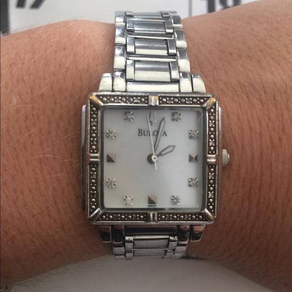 Bulova watch  stainless steal with diamonds main image 4